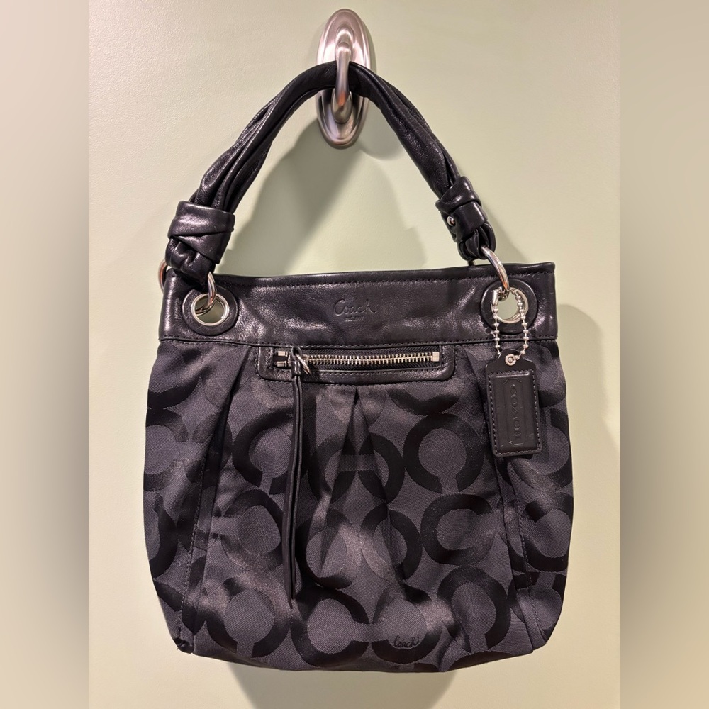 Coach signature print Parker canvas Black Shoulder Bag #13420 Y2K